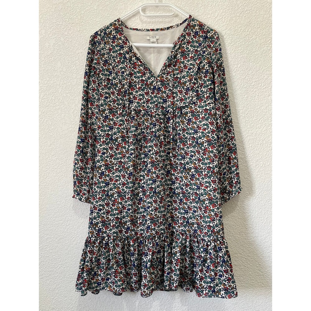 J.Crew Floral Shift Dress Womens XXS Multi-Color Excellent Ruffle‎ Hem H5407